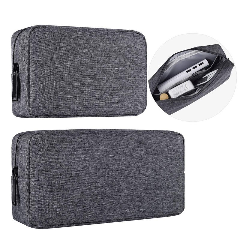 imComor Universal Electronics Accessories Carrying Case, 2PCS Big + Small Portable Storage Pouch, Cosmetic Bag, Cable Organizer Compatible Hard Drive, Mouse, Power Bank, Adapter, Cellphone, Space Gray - Image 1
